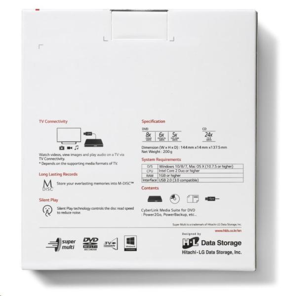 HITACHI LG - externá mechanika DVD-W/ CD-RW/ DVD±R/ ±RW/ RAM GP60NW60,  Slim,  biela,  krabica+SW6