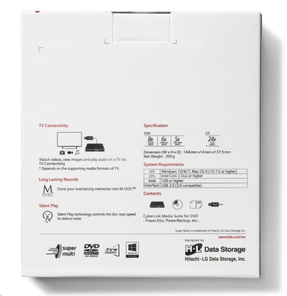HITACHI LG - externá mechanika DVD-W/ CD-RW/ DVD±R/ ±RW/ RAM GP60NS60,  Slim,  Silver,  box+SW4