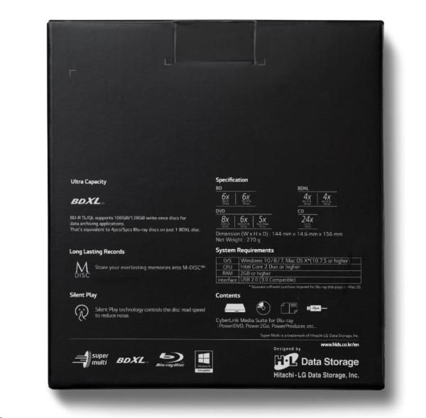 HITACHI LG - Externý disk BD-W/CD-RW/DVD±R/±RW/RAM/M-DISC BP55EB40, čierny, box+SW6