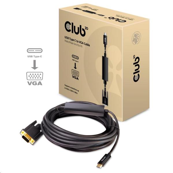 Club3D Aktívny kábel USB typu C na VGA (M/ M),  5 m