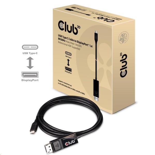 Club3D Kábel USB typu C na DisplayPort 1.4 8K 60Hz (M/ M),  1, 8 m