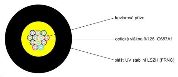 Optický kabel LEXI-Net DROP FTTx,  12x 9/ 125 SM,  G.657A1,  LS0H,  černý,  cívka 1km1