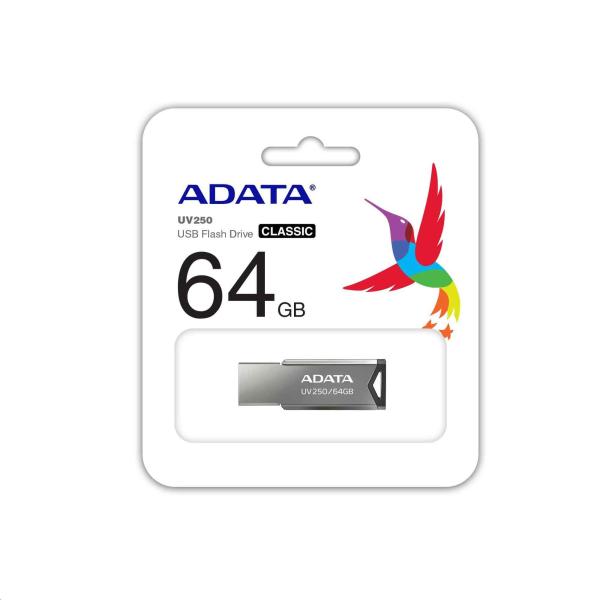 ADATA Flash Disk 64GB UV250,  USB 2.0 Dash Drive,  strieborná3