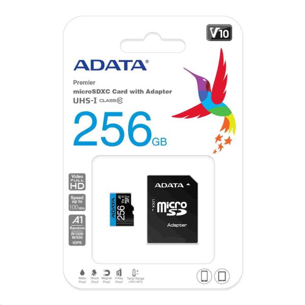Karta ADATA MicroSDHC 256GB UHS-I Class 10,  Premier + adaptér0