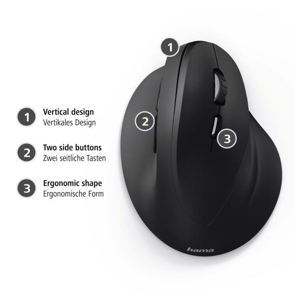 Vertikálna ergonomická bezdrôtová myš Hama EMW-500,  6 tlačidiel,  čierna3