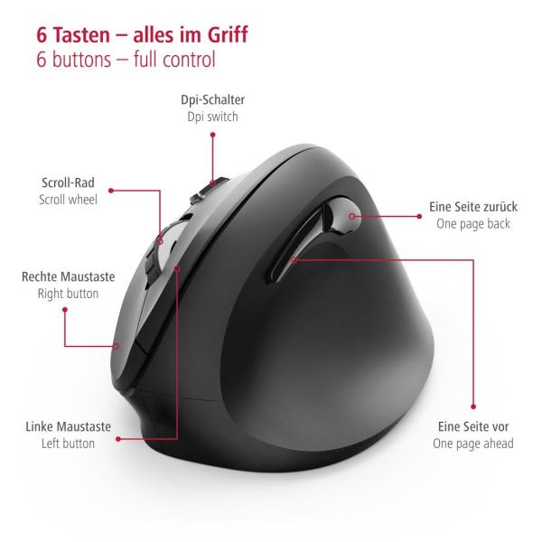 Vertikálna ergonomická bezdrôtová myš Hama EMW-500,  6 tlačidiel,  čierna4
