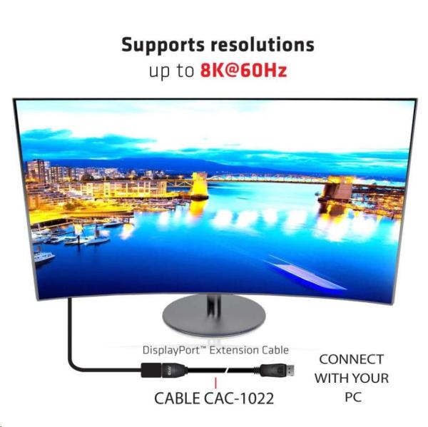 Club3D Kabel prodlužovací DisplayPort 1.4 HBR3 8K60Hz (M/ F),  2m,  28 AWG2