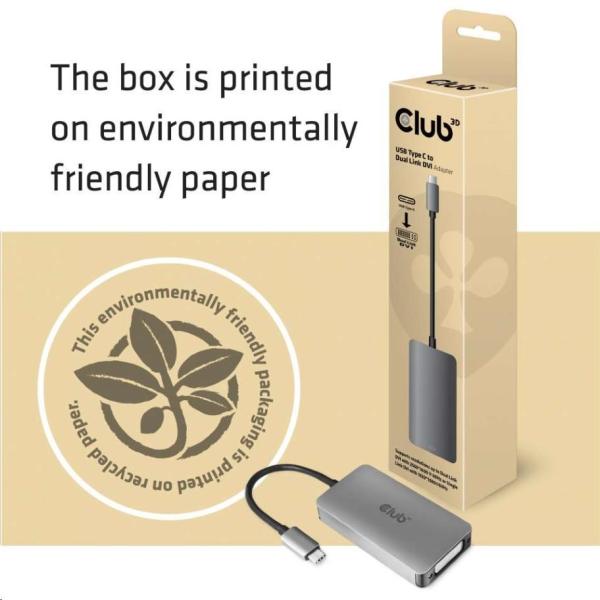 Club3D Active USB Type C to DVI-I Dual Link Adapter, HDCP on4