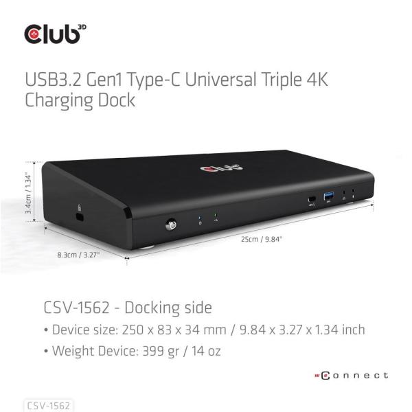 Dokovacia stanica USB Club3D 3.2 typy C (5xUSB/ USB-C/ 3xHDMI/ 2xDP/ Ethernet/ Audio) s univerzálnym trojitým napájacím adap6