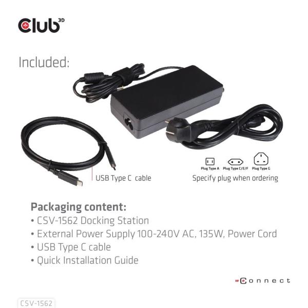 Dokovacia stanica USB Club3D 3.2 typy C (5xUSB/ USB-C/ 3xHDMI/ 2xDP/ Ethernet/ Audio) s univerzálnym trojitým napájacím adap4