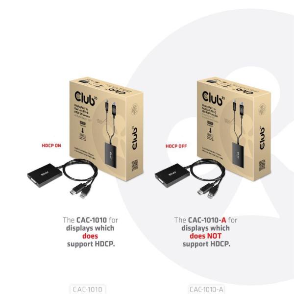 Club3D Aktívny adaptér DisplayPort na Dual Link DVI-D,  napájanie USB,  60 cm,  HDCP ON5