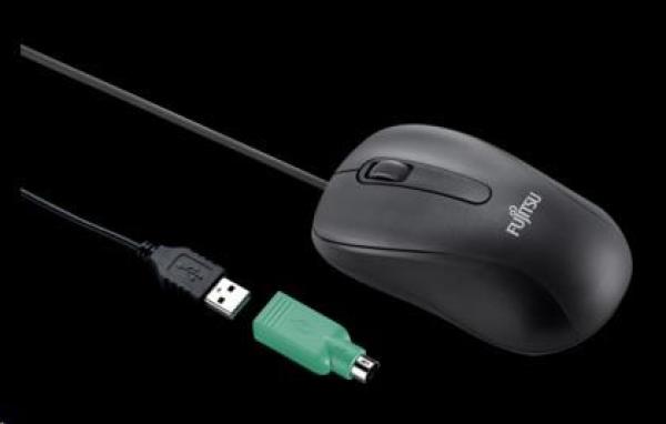 FUJITSU myš M530 USB - 1200dpi Laser Mouse Combo - redukce USB PS2,  3 button Wheel Mouse with Tilt-Wheel-Function -ČERNÁ