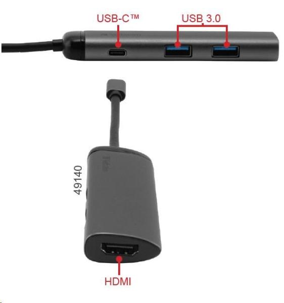 VERBATIM 49140 Multiportový HUB USB-C,  2x USB 3.0,  1x USB-C,  HDMI,  šedý dok3