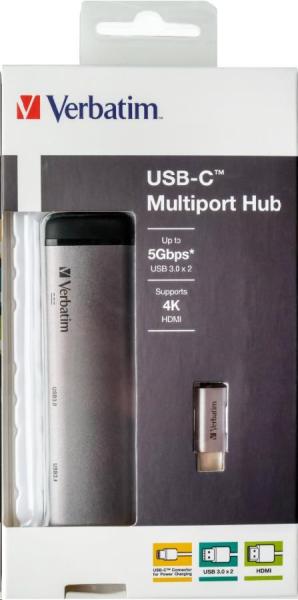 VERBATIM 49140 Multiportový HUB USB-C,  2x USB 3.0,  1x USB-C,  HDMI,  šedý dok7