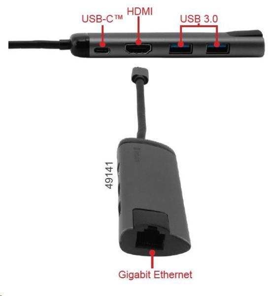 VERBATIM 49141 Multiportový USB-C HUB,  2x USB 3.0,  1x USB-C,  HDMI,  LAN,  šedý dok3