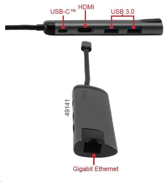 VERBATIM 49141 Multiportový USB-C HUB,  2x USB 3.0,  1x USB-C,  HDMI,  LAN,  šedý dok0