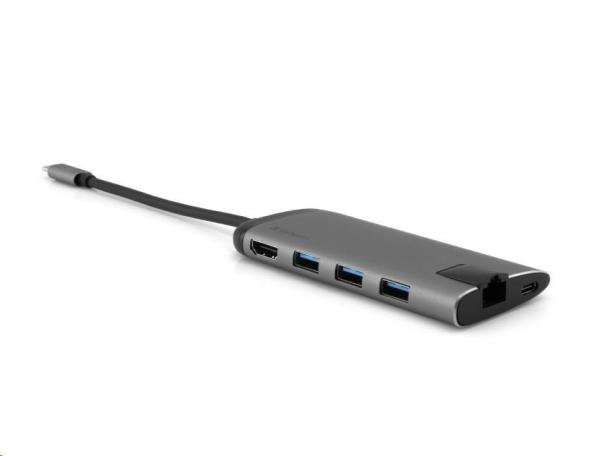 VERBATIM 49142 Multiportový HUB USB-C,  3x USB 3.0,  1x USB-C,  HDMI,  LAN,  SD,  microSD,  šedý dok2
