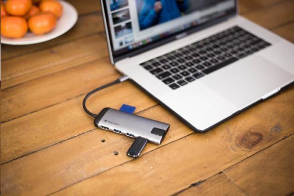 VERBATIM 49142 Multiportový HUB USB-C,  3x USB 3.0,  1x USB-C,  HDMI,  LAN,  SD,  microSD,  šedý dok6