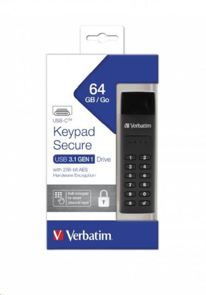 VERBATIM USB C 3.1 disk 64 GB - Zabezpečená klávesnica (R:160/ W:140 MB/ s) GDPR3