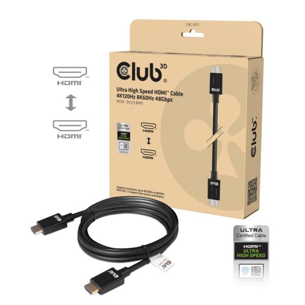 Club3D Kabel Ultra Rychlý HDMI™ Certifikovaný,  4K 120Hz,  8K60Hz,  48Gbps M/ M,  3m,  28 AWG