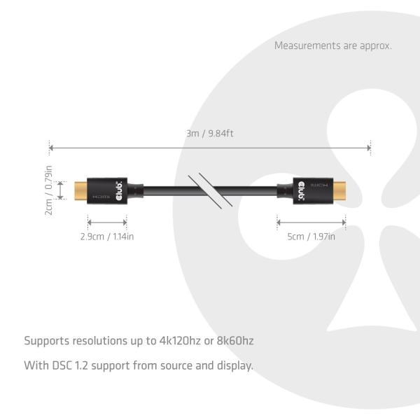 Club3D Kabel Ultra Rychlý HDMI™ Certifikovaný,  4K 120Hz,  8K60Hz,  48Gbps M/ M,  3m,  28 AWG5