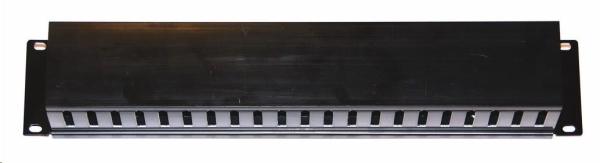19" vyvazovací panel 2U,  kovový s plastovým krytem,  90x45mm,  průchozí,  černý