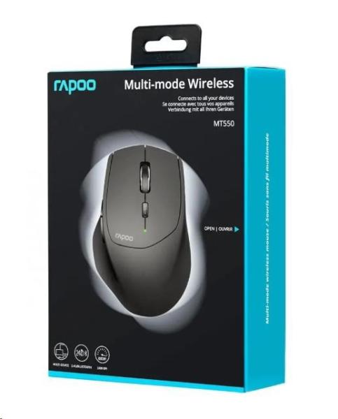 Bezdrôtová laserová myš RAPOO MT550, viacrežimová: 2.4 GHz, Bluetooth 3.0 & 4.0, čierna4