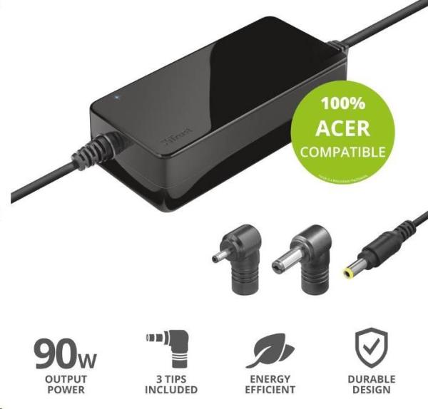 Napájací adaptér TRUST MAXO pre notebooky ACER 90 W,  vrátane. koncové uzávery