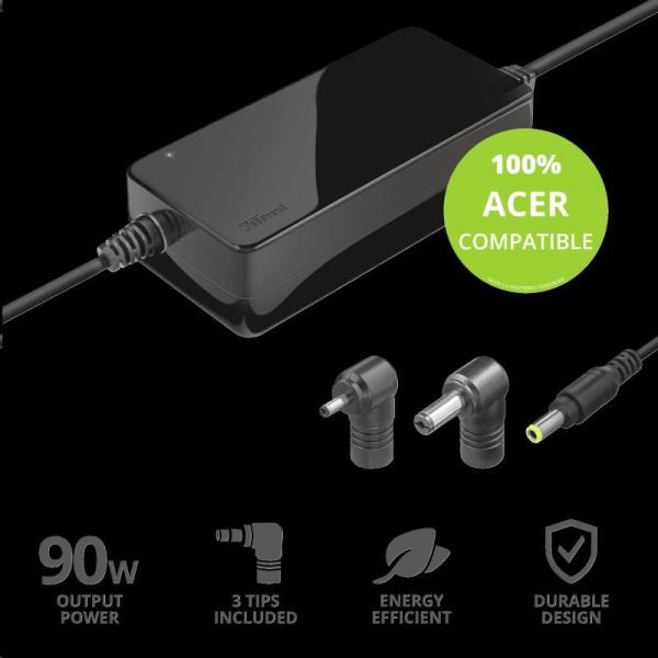 Napájací adaptér TRUST MAXO pre notebooky ACER 90 W,  vrátane. koncové uzávery3