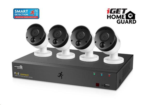 iGET HOMEGUARD HGNVK85304 PoE kamerový systém s detekciou pohybu SMART,  8-kanálový FullHD NVR + 4x FullHD vonkajšia kam