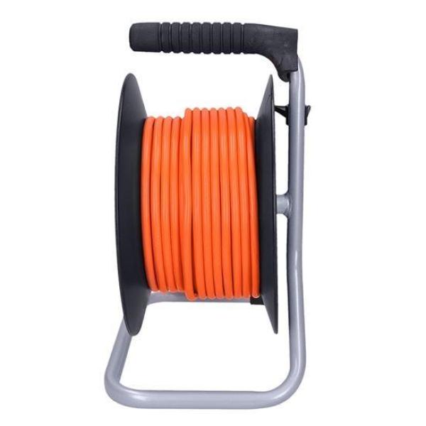 Solight prodlužovací přívod na bubnu,  4 zásuvky,  oranžový kabel,  černý buben,  20m1