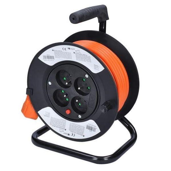 Solight prodlužovací přívod na bubnu,  4 zásuvky,  oranžový kabel,  15m2