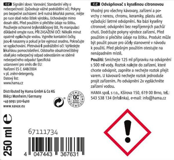 Xavax přípravek pro rychlé odvápnění,  250 ml2