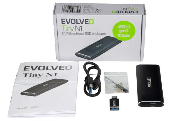 EVOLVEO Tiny N1,  10 Gb/ s,  externý rám NVME,  USB A 3.13