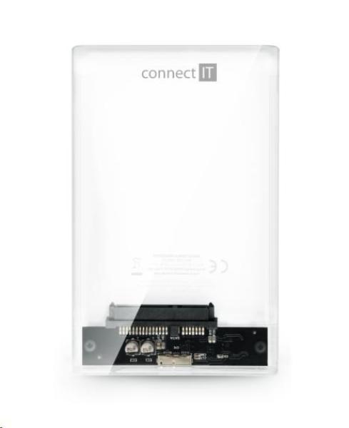 Externý box CONNECT IT pre HDD 2,5" SATA, USB 3.0, ToolFree, transparentné5