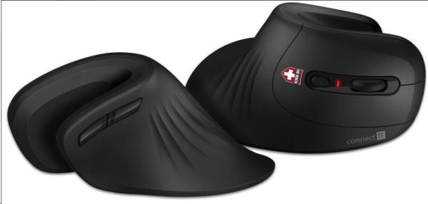 CONNECT IT FOR HEALTH Ergonomická vertikálna myš (+ 1x batéria AA zdarma) bezdrôtová,  čierna