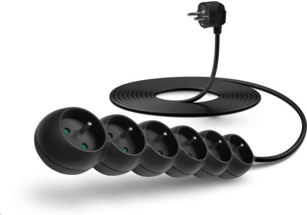 Predlžovací kábel CONNECT IT 230 V,  6 zásuviek,  5 m,  bez vypínača (čierny)