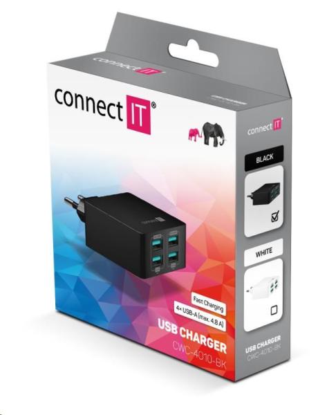 Nabíjací adaptér CONNECT IT Fast Charge 4×USB-A, 4,8 A, čierny1