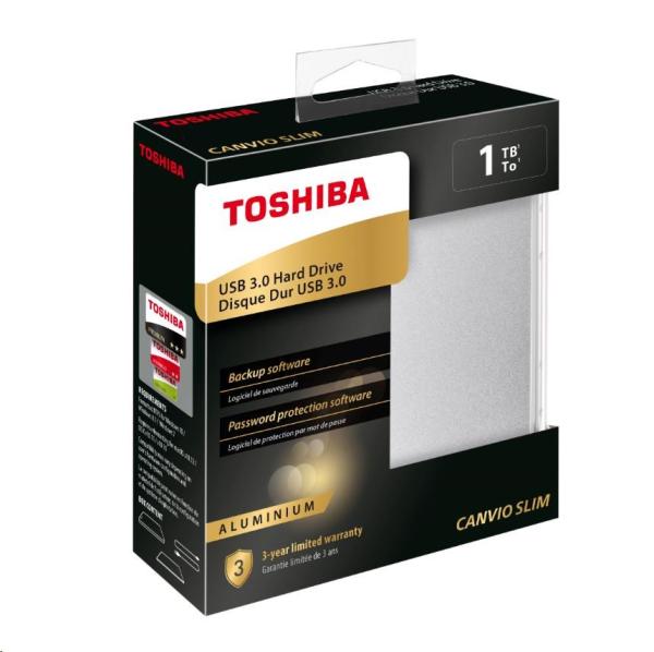 TOSHIBA HDD CANVIO SLIM 1TB,  2, 5",  USB 3.2 Gen 1,  strieborná7