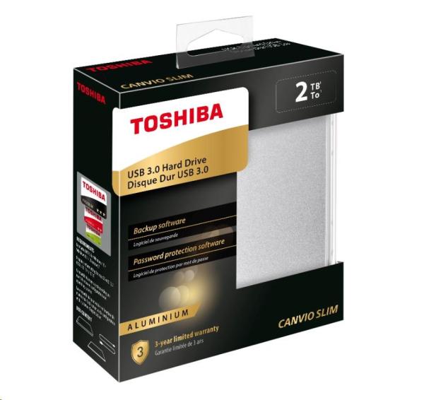 TOSHIBA HDD CANVIO SLIM 2TB,  2, 5",  USB 3.2 Gen 1,  strieborná7