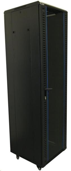 XtendLan 19" stojanový rozvaděč 42U 600x600,  nosnost 800kg,  skleněné dveře,  plná záda,  kolečka, černý1