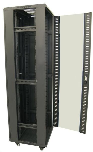 XtendLan 19" stojanový rozvaděč 42U 600x600,  nosnost 800kg,  skleněné dveře,  plná záda,  kolečka, černý2