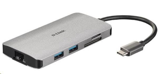 Rozbočovač D-Link DUB-M810 8 v 1 USB-C s rozhraním HDMI/ ternetom/ čítačkou kariet/ prívodom napájania