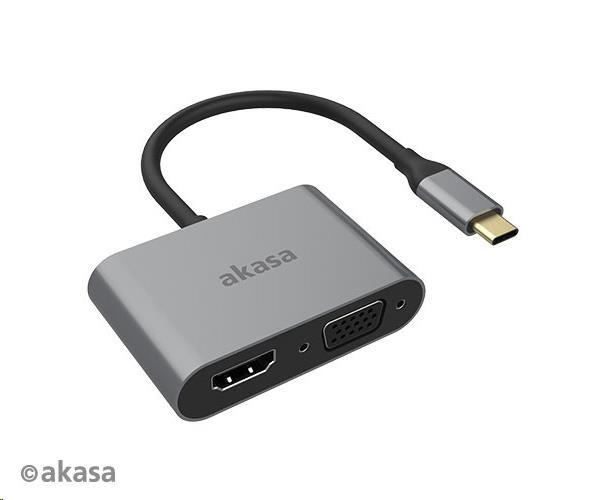 Adaptér AKASA USB-C 2 v 1 (výstup na jeden alebo dva displeje,  HDMI a VGA)