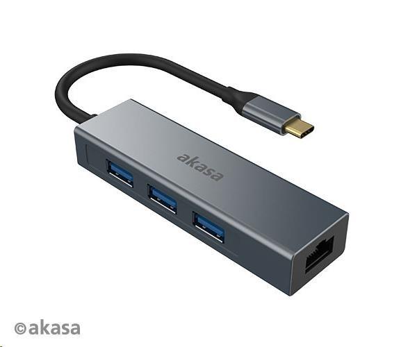 AKASA USB Type-C 4-v-1 rozbočovač s Ethernetom