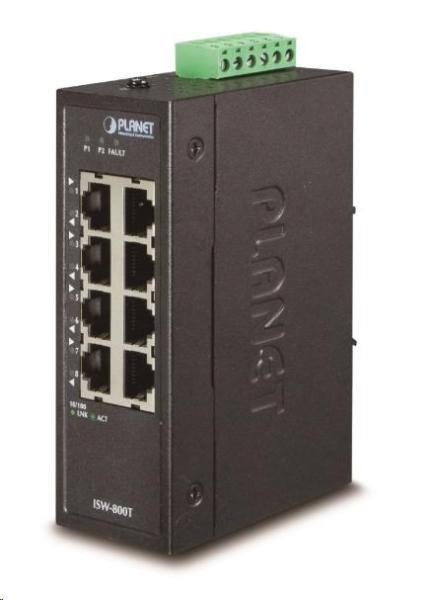 Planet ISW-800T,  switch,  8x 10/ 100Base-TX,  ESD,  DIN,  IP30,  -40~75°C