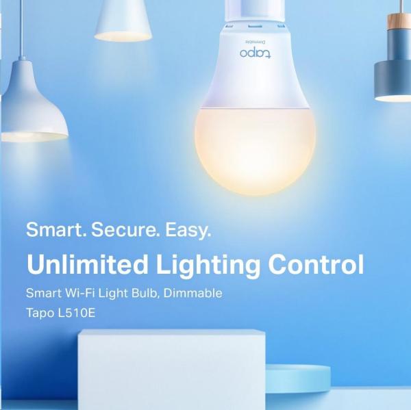 TP-Link Tapo L510E chytrá WiFi stmívatelná LED žárovka (bílá, 2700K, 806lm, 2, 4GHz, E27)1