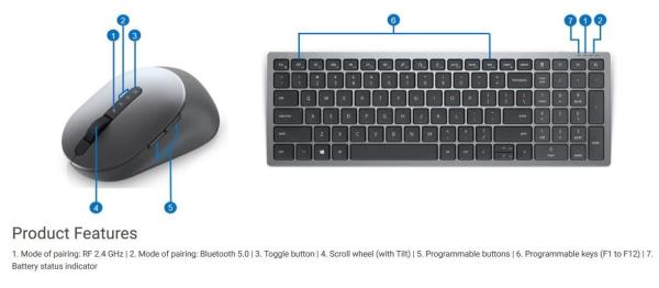 Dell Multi-Device Wireless Keyboard and Mouse - KM7120W - Czech/Slovak