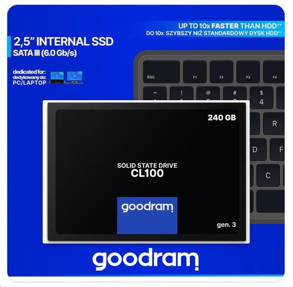 GOODRAM SSD CL100 Gen.3 240 GB SATA III 7 mm,  2, 5" (R: 520 MB/ s; W 400 MB/ s)0