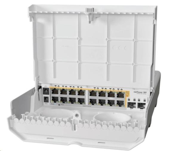 MikroTik Cloud Router Switch CRS318-16P-2S+OUT,  800MHz CPU,  256MB,  16x10/ 100/ 1000 (PoE-out), 2xSFP+,  vrátane.L5,  vonkajš